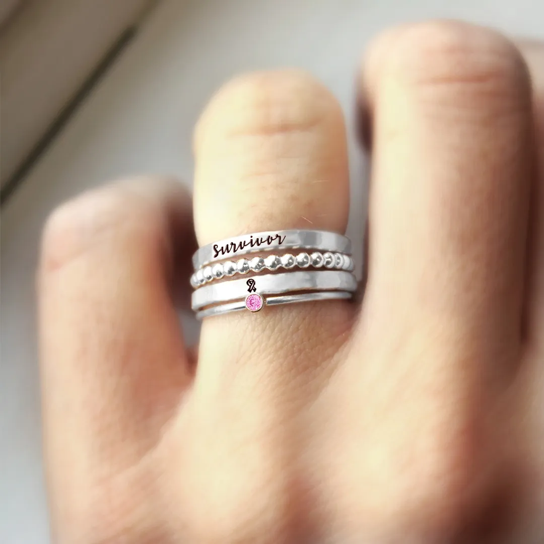 Breast Cancer Awareness Ring - Four-layer stacking