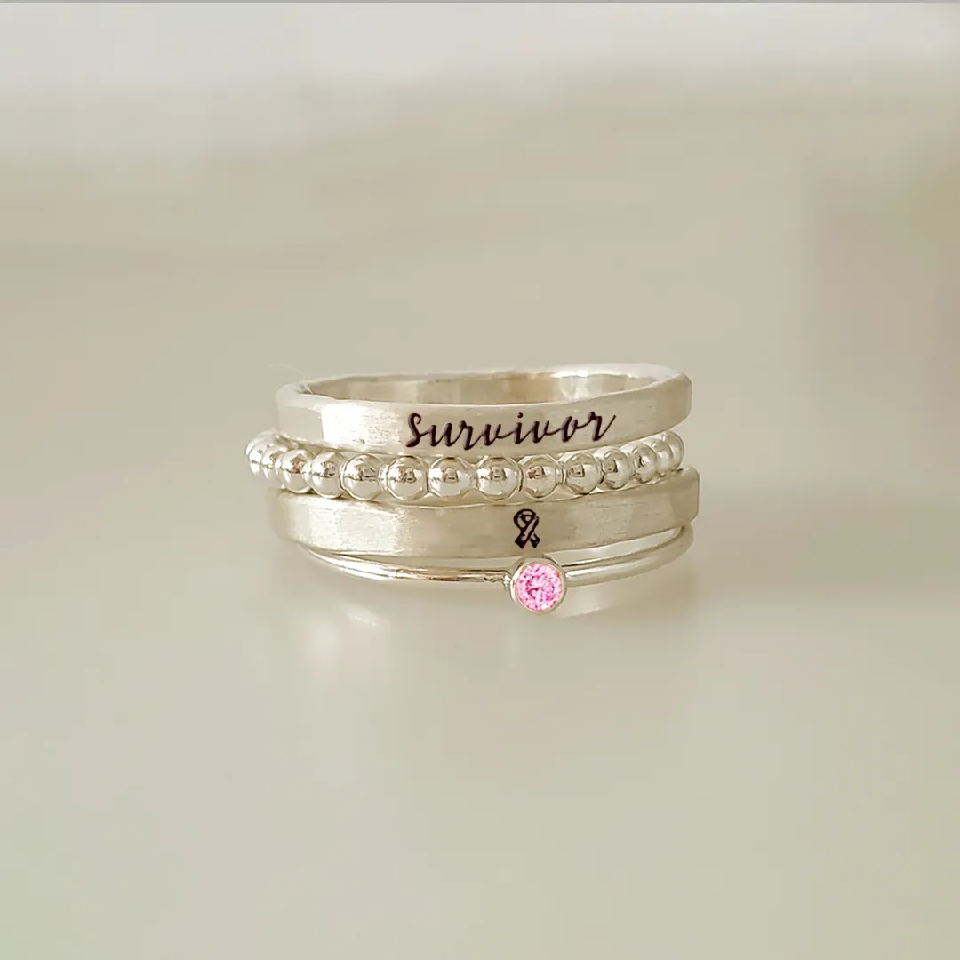 Breast Cancer Awareness Ring - Four-layer stacking