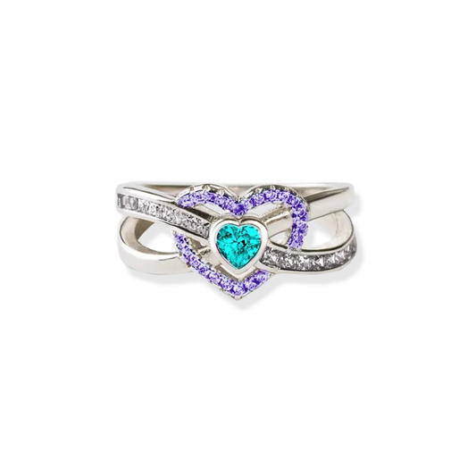 Suicide Prevention Awareness Ring - Teal And Purple Heart