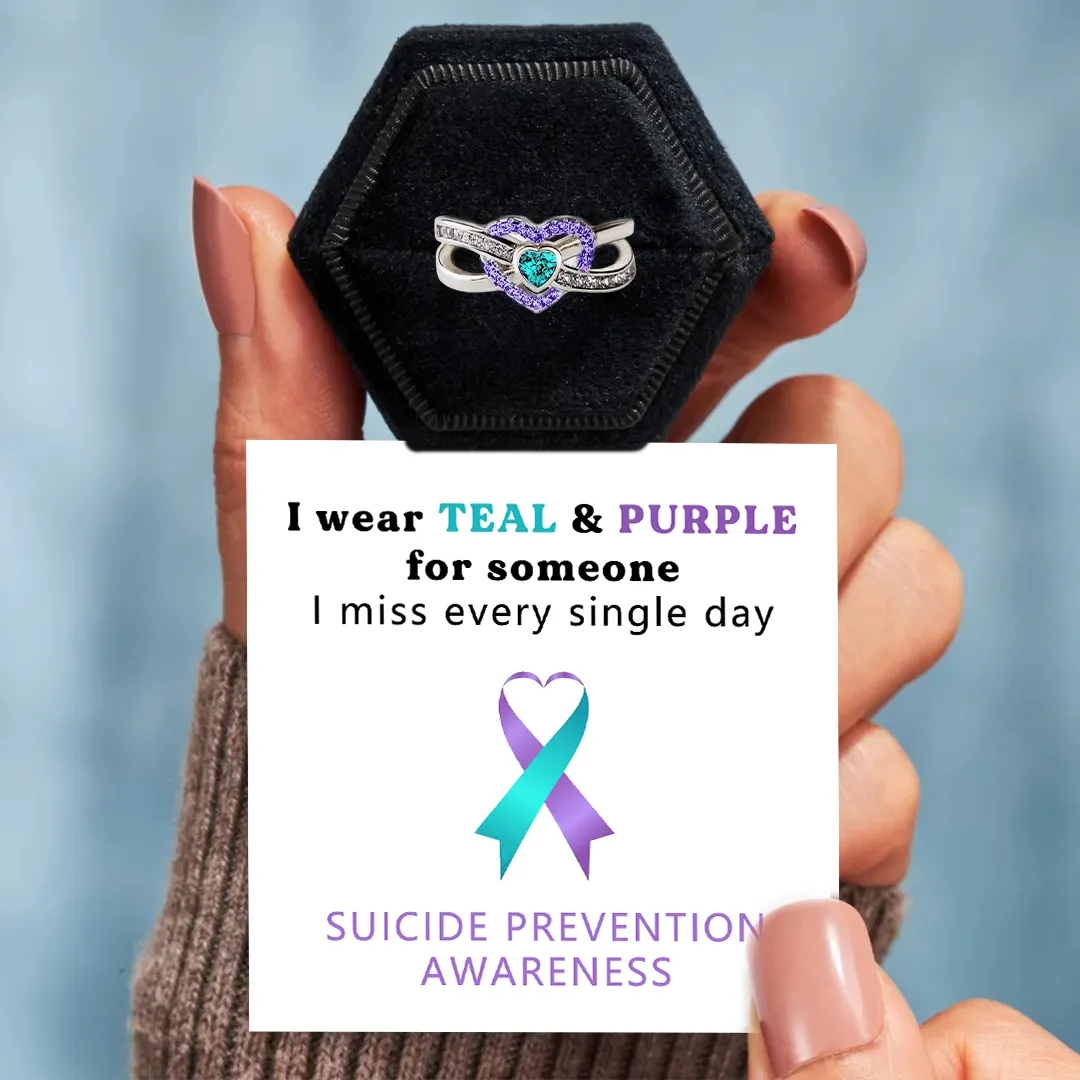 Suicide Prevention Awareness Ring - Teal And Purple Heart