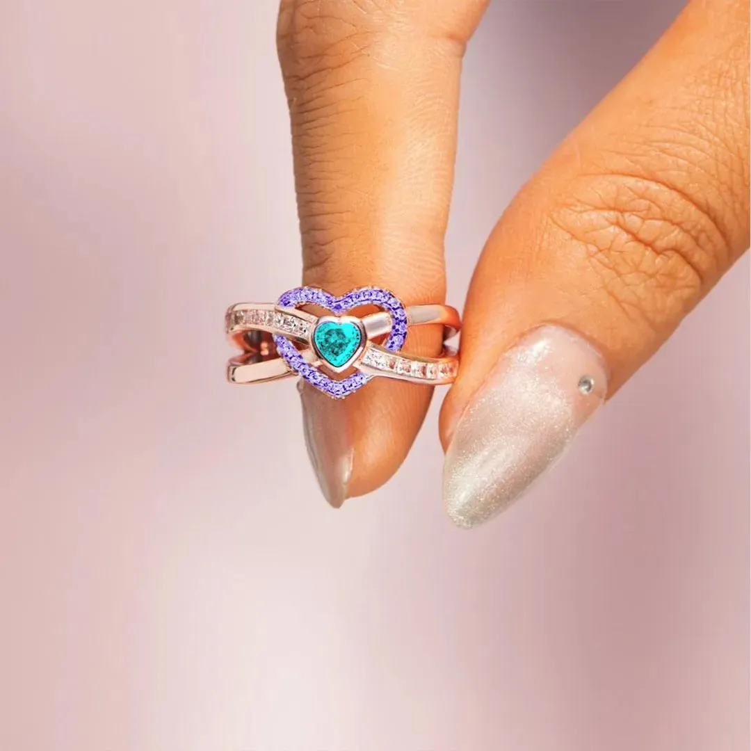 Suicide Prevention Awareness Ring - Teal And Purple Heart