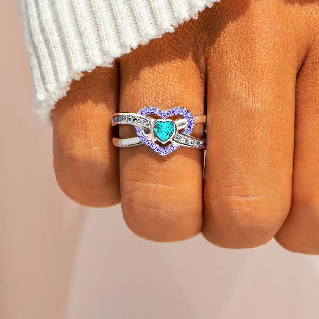 Suicide Prevention Awareness Ring - Teal And Purple Heart