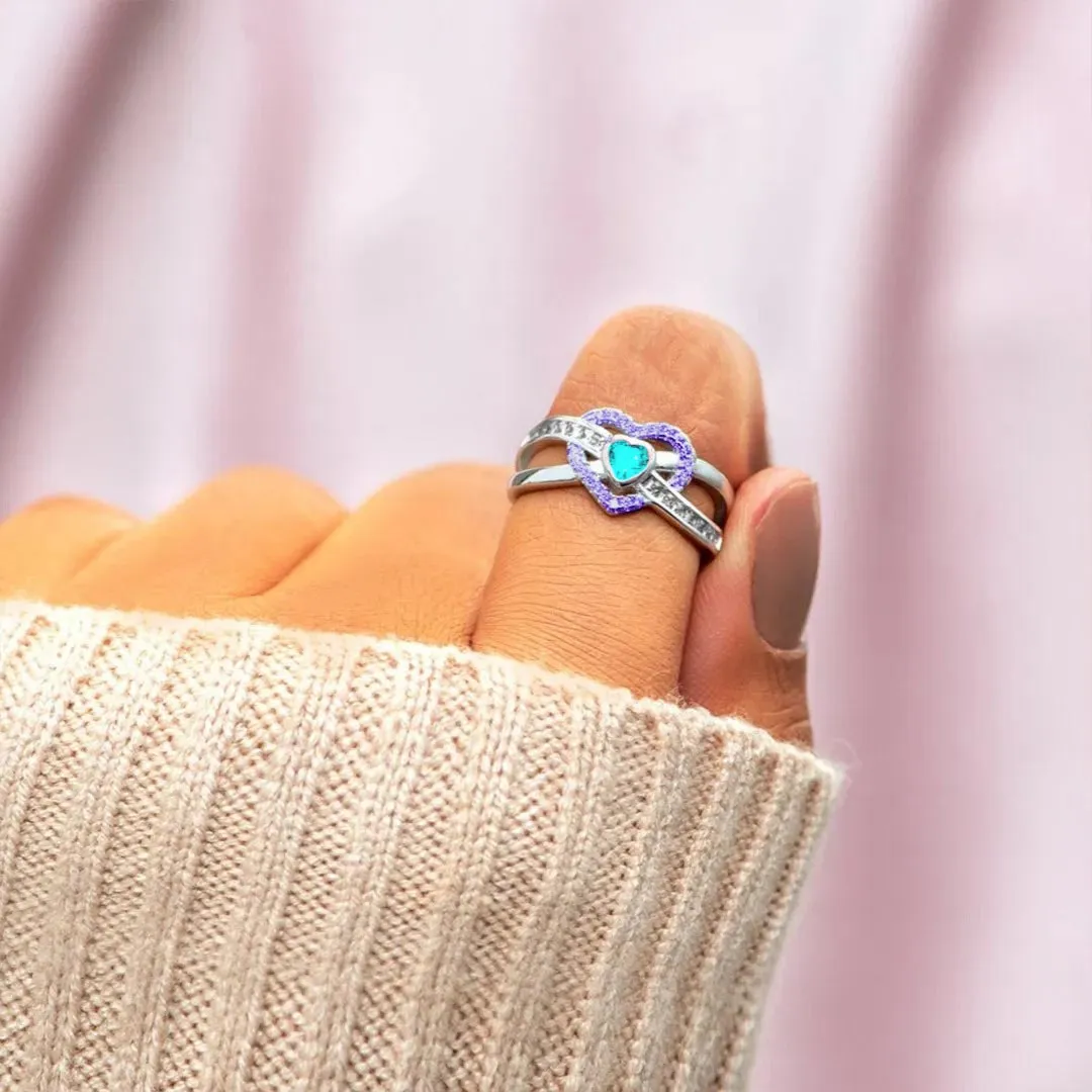 Suicide Prevention Awareness Ring - Teal And Purple Heart