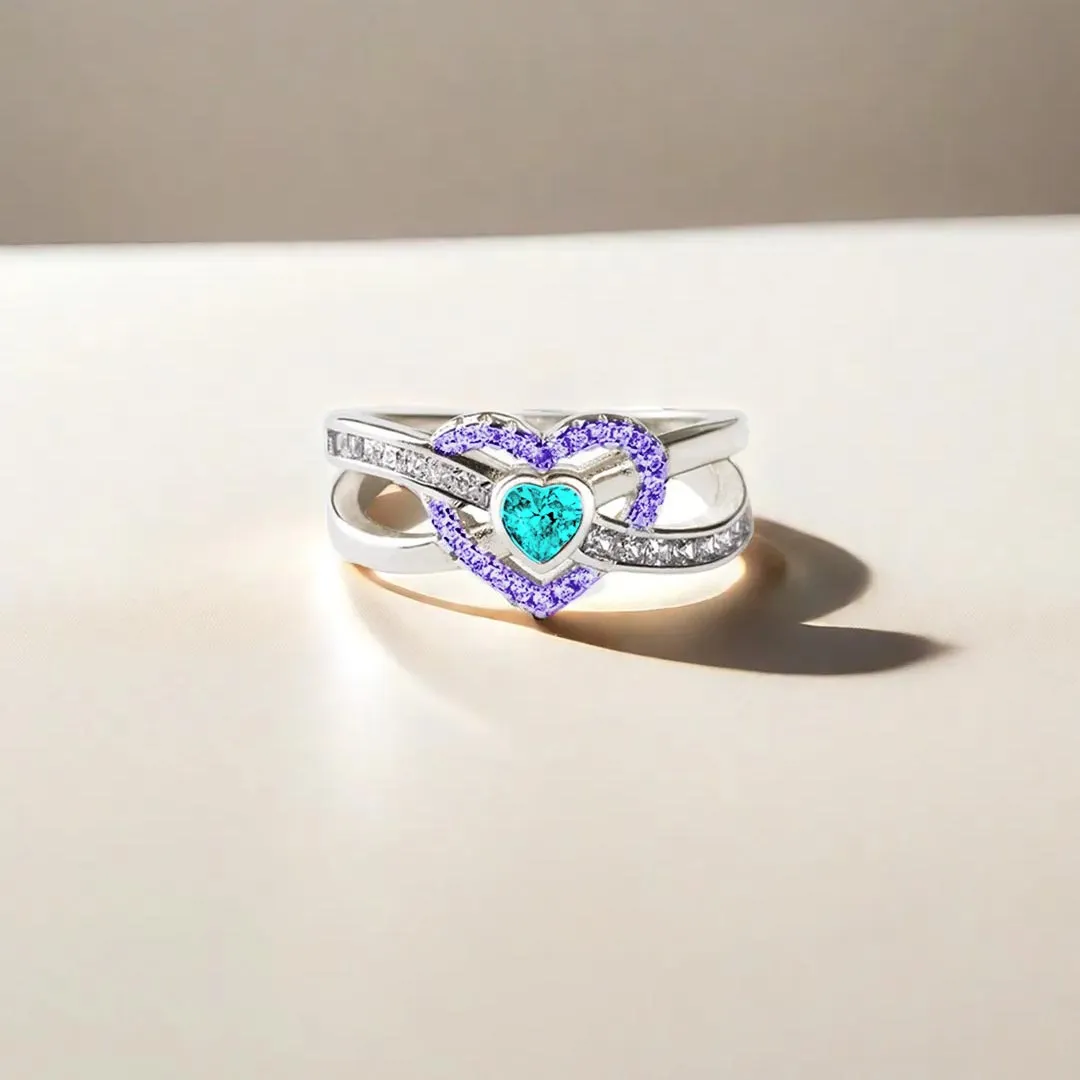 Suicide Prevention Awareness Ring - Teal And Purple Heart
