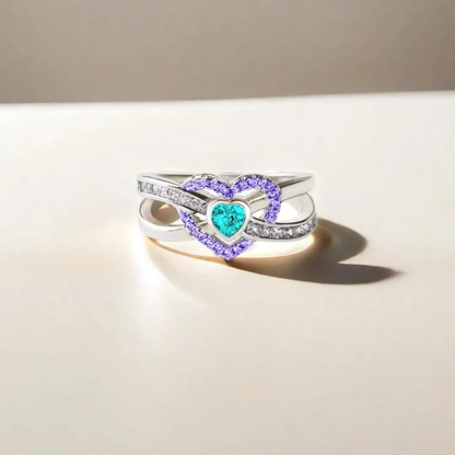 Suicide Prevention Awareness Ring - Teal And Purple Heart