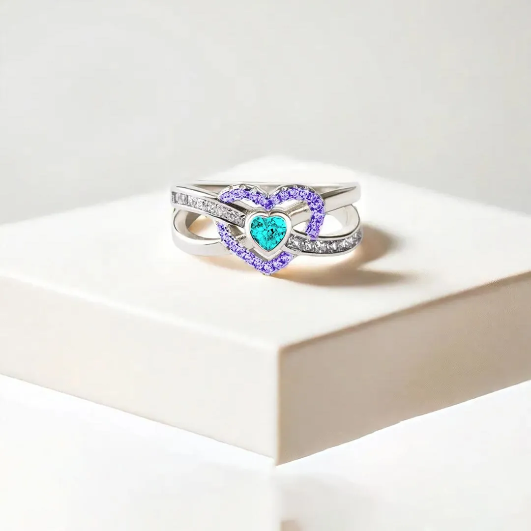 Suicide Prevention Awareness Ring - Teal And Purple Heart